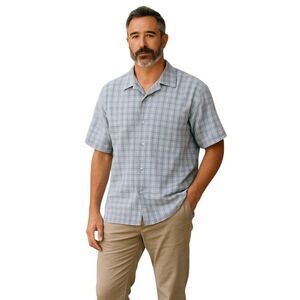 Silvertab Mens Sz L Blue Purple Checks Short Sleeve Button Down Shirt